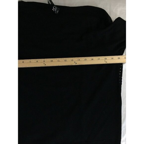 New Directions Sweater PM Drape Neck Black White Mixed Print Shoulder Zip Goth - Picture 9 of 12